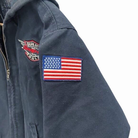 Snap-on Tools Youth Hooded Work Jacket Black Zip-Up American Flag Patch Large - Picture 5 of 12